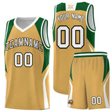 Custom Buckskin Brown Green and White Color Block Sports Uniform Basketball Jersey