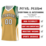 Custom Buckskin Brown Green and White Color Block Sports Uniform Basketball Jersey