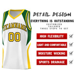 Custom White Hunter Green and Gold Color Block Sports Uniform Basketball Jersey