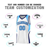 Custom White Powder Blue and Navy Color Block Sports Uniform Basketball Jersey
