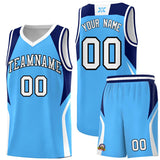 Custom Powder Blue Navy and White Color Block Sports Uniform Basketball Jersey