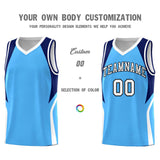 Custom Powder Blue Navy and White Color Block Sports Uniform Basketball Jersey