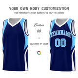 Custom Navy Powder Blue and White Color Block Sports Uniform Basketball Jersey