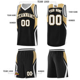Custom Black Old Gold and White Color Block Sports Uniform Basketball Jersey