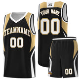 Custom Black Old Gold and White Color Block Sports Uniform Basketball Jersey