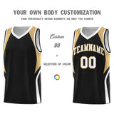 Custom Black Old Gold and White Color Block Sports Uniform Basketball Jersey