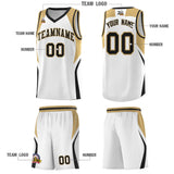 Custom White Old Gold and Black Color Block Sports Uniform Basketball Jersey