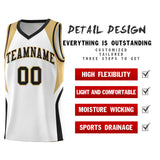Custom White Old Gold and Black Color Block Sports Uniform Basketball Jersey