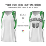 Custom White Green and Gray Color Block Sports Uniform Basketball Jersey