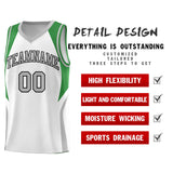 Custom White Green and Gray Color Block Sports Uniform Basketball Jersey