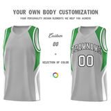 Custom Gray Green and White Color Block Sports Uniform Basketball Jersey