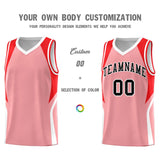 Custom Light Pink Red and White Color Block Sports Uniform Basketball Jersey