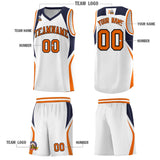 Custom White Navy and Orange Color Block Sports Uniform Basketball Jersey