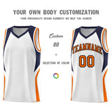 Custom White Navy and Orange Color Block Sports Uniform Basketball Jersey