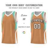 Custom Buckskin Brown Blue and White Color Block Sports Uniform Basketball Jersey