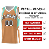 Custom Buckskin Brown Blue and White Color Block Sports Uniform Basketball Jersey