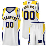 Custom White Navy and Gold Color Block Sports Uniform Basketball Jersey