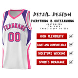 Custom White Purple and Pink Color Block Sports Uniform Basketball Jersey
