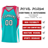 Custom Aqua Red and White Color Block Sports Uniform Basketball Jersey