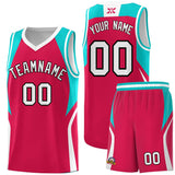 Custom Red Aqua and White Color Block Sports Uniform Basketball Jersey