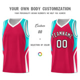 Custom Red Aqua and White Color Block Sports Uniform Basketball Jersey