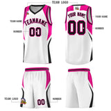 Custom White Pink and Black Color Block Sports Uniform Basketball Jersey