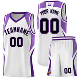 Custom White Light Purple and Purple Color Block Sports Uniform Basketball Jersey