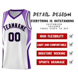 Custom White Light Purple and Purple Color Block Sports Uniform Basketball Jersey