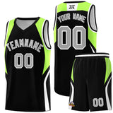 Custom Black Fluorescent Green and White Color Block Sports Uniform Basketball Jersey