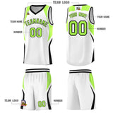 Custom White Fluorescent Green and Black Color Block Sports Uniform Basketball Jersey