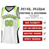 Custom White Fluorescent Green and Black Color Block Sports Uniform Basketball Jersey