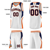 Custom White Navy and Orange Color Block Sports Uniform Basketball Jersey