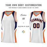 Custom White Navy and Orange Color Block Sports Uniform Basketball Jersey