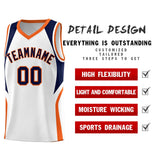 Custom White Navy and Orange Color Block Sports Uniform Basketball Jersey