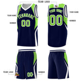 Custom Navy Neon Green and White Color Block Sports Uniform Basketball Jersey