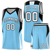Custom Light Blue Black and White Color Block Sports Uniform Basketball Jersey