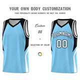Custom Light Blue Black and White Color Block Sports Uniform Basketball Jersey