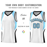 Custom White Light Blue and Black Color Block Sports Uniform Basketball Jersey