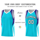 Custom Sky Blue Royal and White Color Block Sports Uniform Basketball Jersey