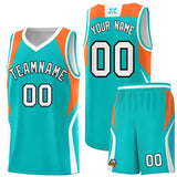 Custom Aqua Orange and White Color Block Sports Uniform Basketball Jersey