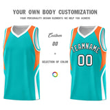 Custom Aqua Orange and White Color Block Sports Uniform Basketball Jersey