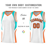 Custom White Aqua and Orange Color Block Sports Uniform Basketball Jersey