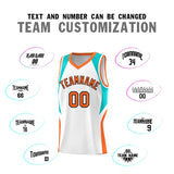 Custom White Aqua and Orange Color Block Sports Uniform Basketball Jersey