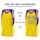 Custom Gold Purple and White Color Block Sports Uniform Basketball Jersey