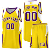 Custom Gold White and Purple Color Block Sports Uniform Basketball Jersey