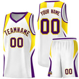 Custom White Gold and Purple Color Block Sports Uniform Basketball Jersey