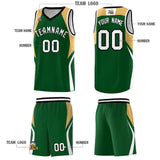 Custom Green Buckskin Brown and White Color Block Sports Uniform Basketball Jersey