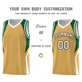 Custom Buckskin Brown Green and White Color Block Sports Uniform Basketball Jersey