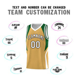 Custom Buckskin Brown Green and White Color Block Sports Uniform Basketball Jersey