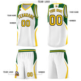 Custom White Hunter Green and Gold Color Block Sports Uniform Basketball Jersey